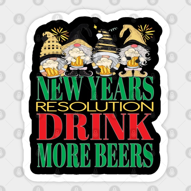 Funny New Years Resolution Drink More Beers Alcohol Gnome Sticker by Envision Styles